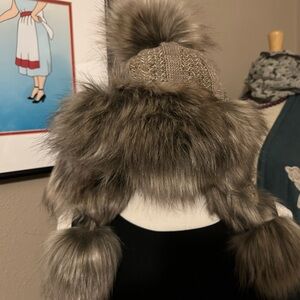 Village house Faux Fur Pom Pom Knit Hat beanie made in Poland